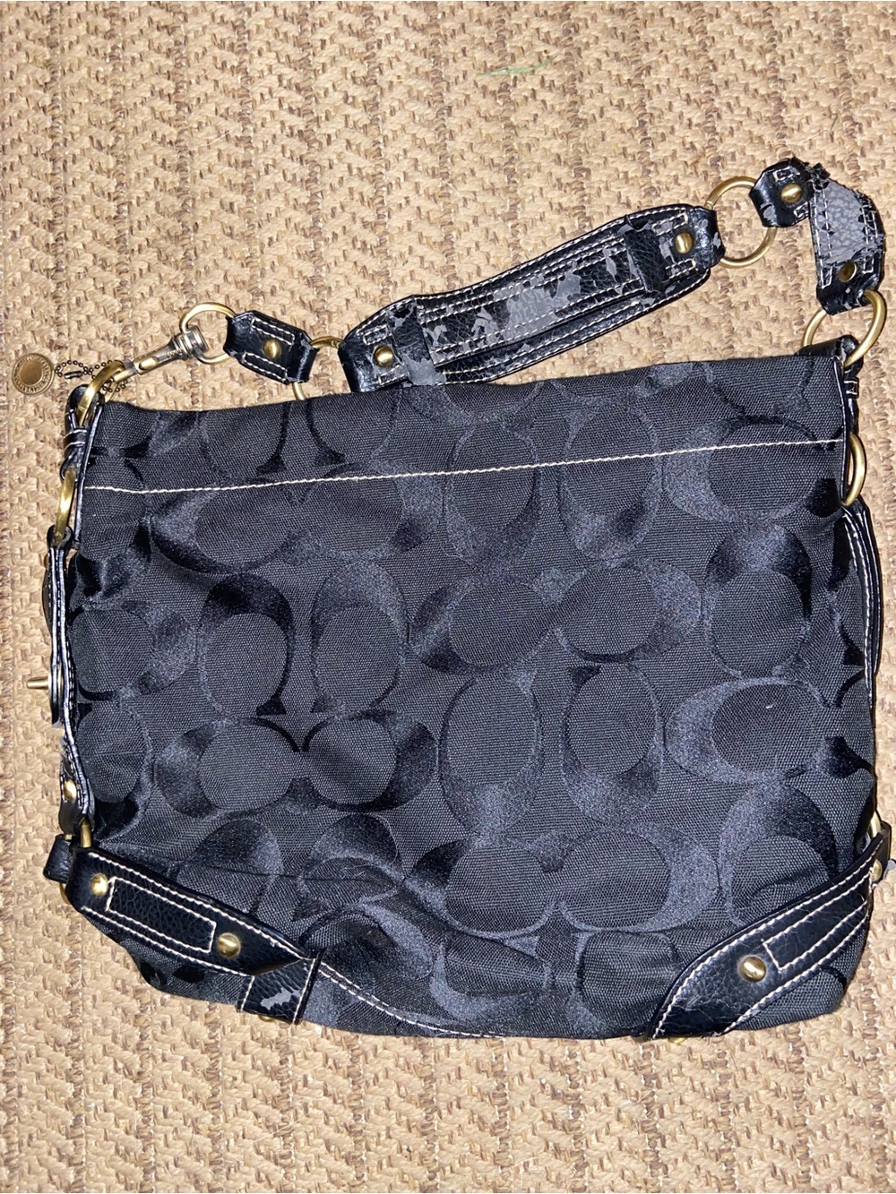 Coach Black Signature Jacquard Hobo Shoulder Bag with Gold Hardware